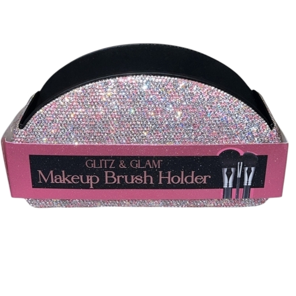 🤍▪️Glitz & Glam ▪️Makeup pink & silver glitter Rhinestone Brush Holder